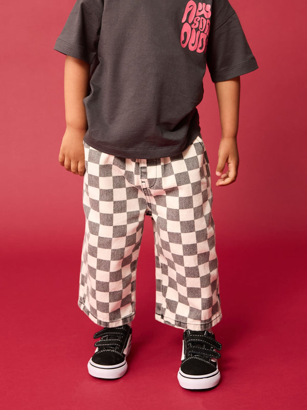 Black/White Checkerboard Pull On Wide Trousers (3mths-7yrs)
