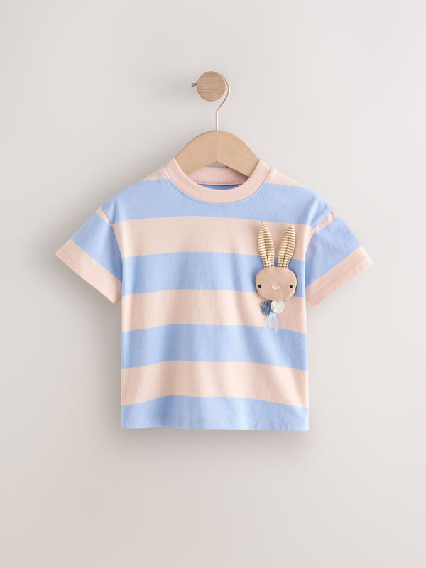 Blue/Pink Stripe Bunny 100% Cotton Short Sleeve T-Shirt (3mths-7yrs)