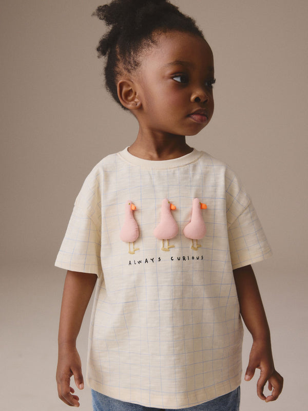 Cream Padded Duck Short Sleeve 100% Cotton T-Shirt (3mths-7yrs)