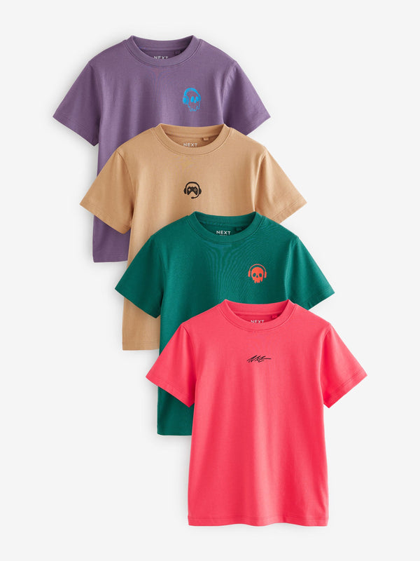 Green/Red/Camel/Purple Short Sleeve Small Graphic T-Shirts 4 Pack (3-16yrs)