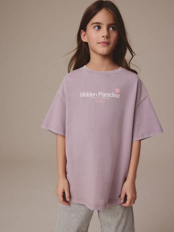 Lilac Purple Oversized Graphic Print T-Shirt (3-16yrs)