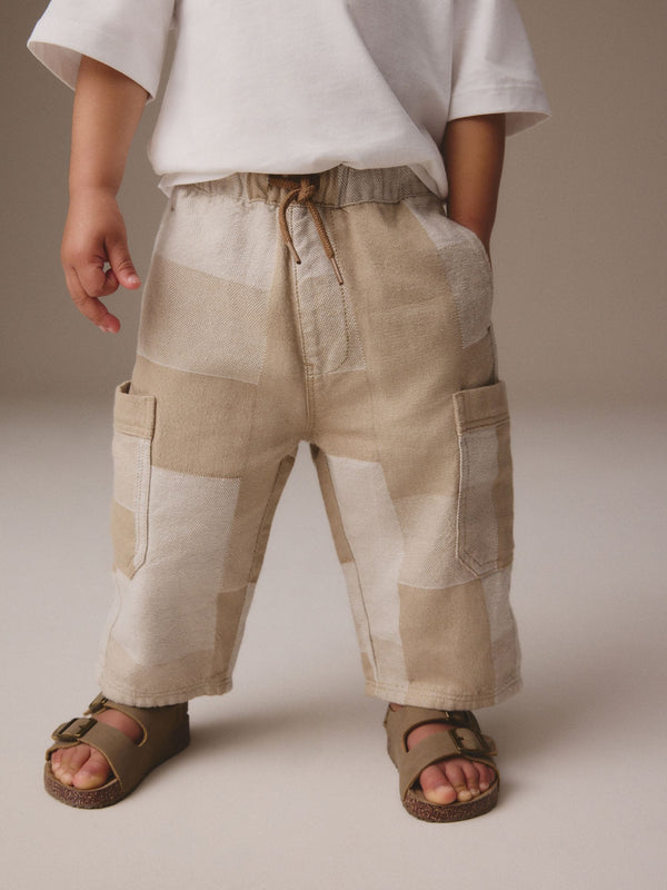 Stone Patchwork Wide Leg Pull On Cargo 100% Cotton Jeans (3mths-7yrs)