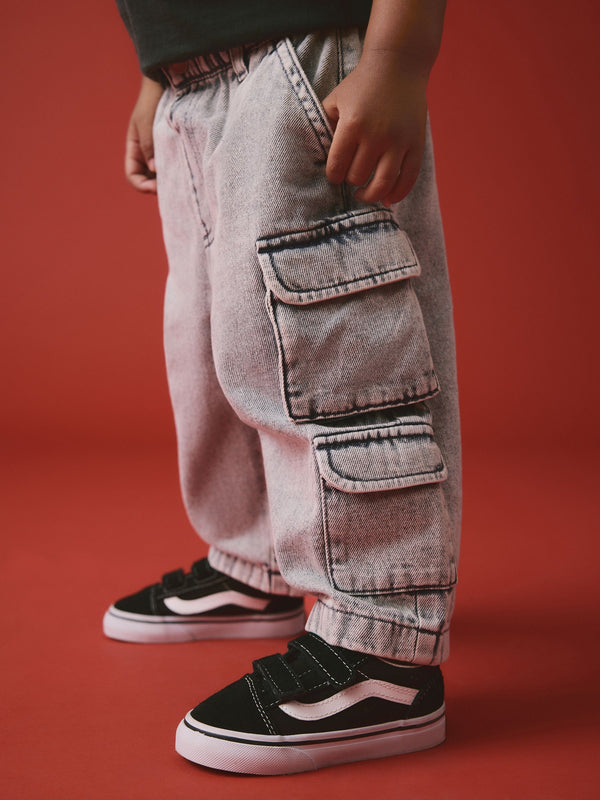 Grey Denim 100% Cotton Cargo Trouser Jeans (3mths-7yrs)