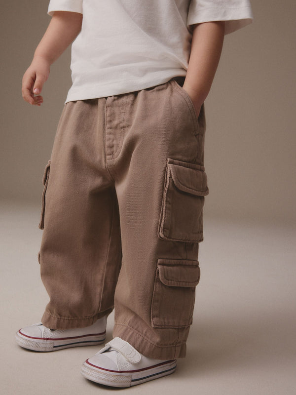 Tan Brown 100% Cotton Cargo Trouser Jeans (3mths-7yrs)