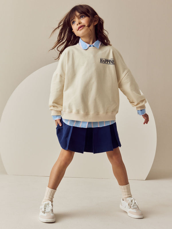 Blue/Ecru Oversized Sweatshirt and Pleated Skort Set (3-16yrs)