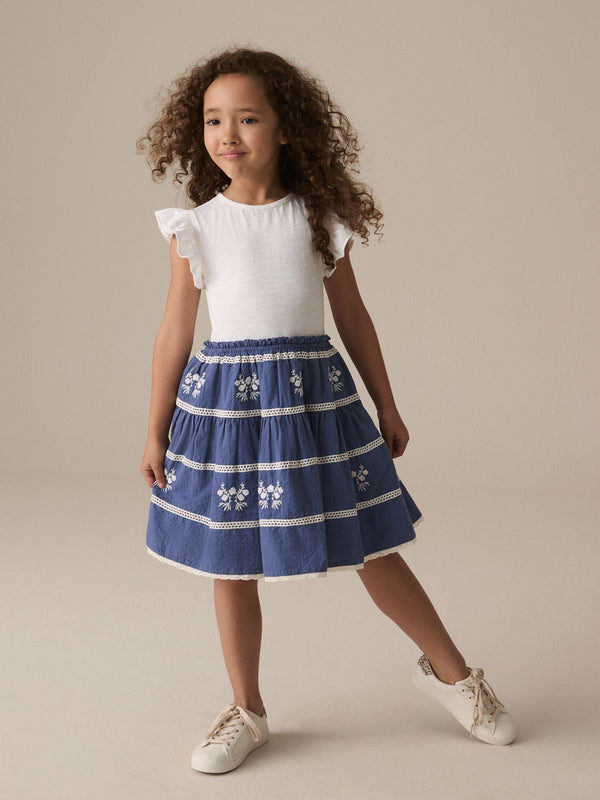 Blue Embroidered 100% Cotton Skirt Dress (3-12yrs)