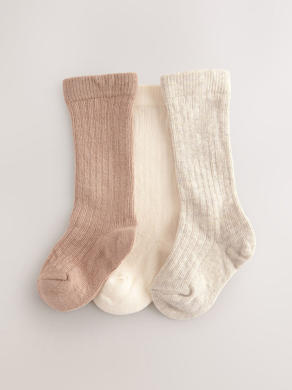 Neutral Rib Knee High Baby Socks 3 Pack (0mths-2yrs)