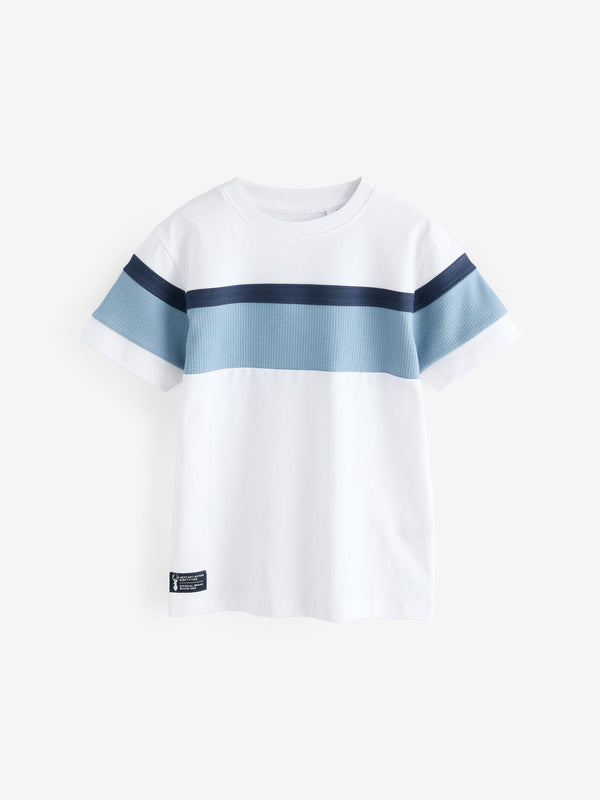 White/Blue Textured Colourblock Short Sleeve T-Shirt (3-16yrs)