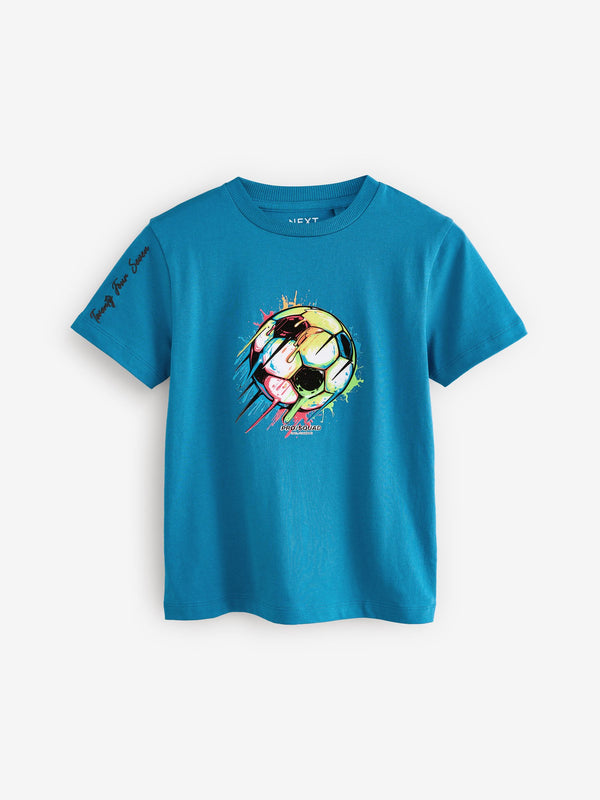 Teal Blue Football Regular Fit Short Sleeve Graphic Print T-Shirt (3-16yrs)