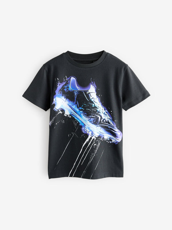 Black/Blue Football Boot Regular Fit Short Sleeve All-Over Print T-Shirt (3-16yrs)