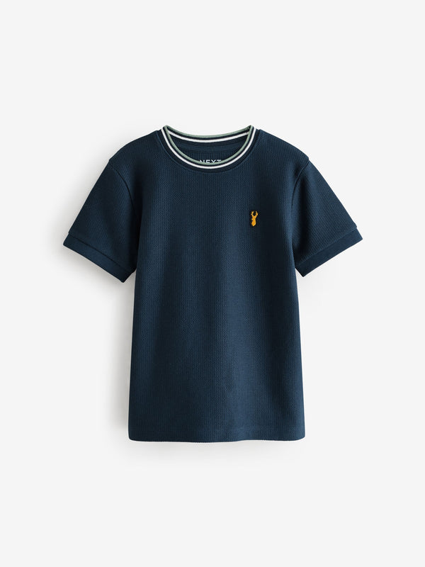 Navy Blue Short Sleeve Textured T-Shirt (3-16yrs)