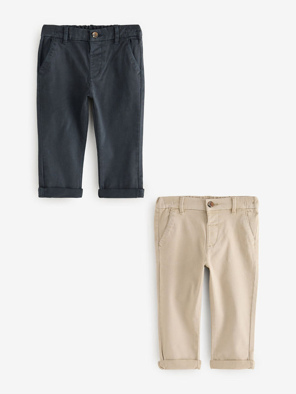 Navy/Stone Stretch Chino Trousers 2 Pack (3mths-7yrs)