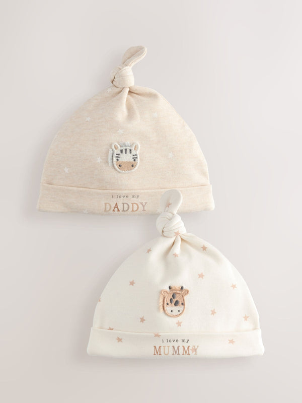 Neutral I Love My Mummy/Daddy Baby Tie Top Hats 2 Pack (0-6mths)