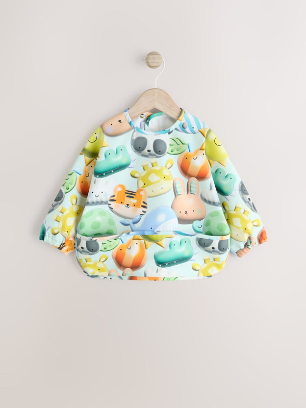 Blue Animal Characters Baby Weaning And Feeding Sleeved Bib