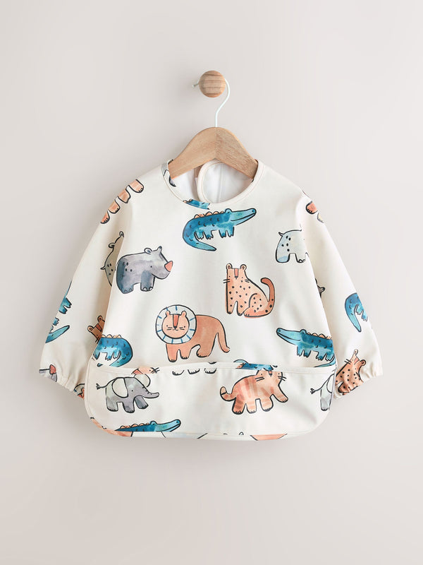 Neutral Safari Animals Weaning And Feeding Sleeved Bib