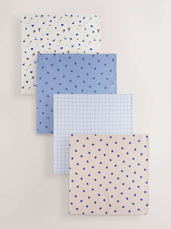 Blue/Tan Star Baby Muslin Cloths 4 Pack