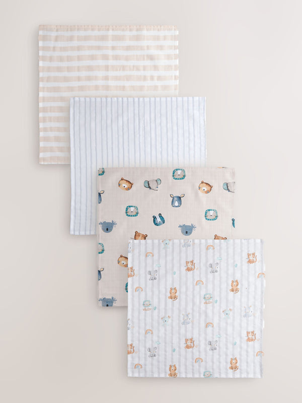 Animal Characters Baby Muslins Cloths 4 Pack