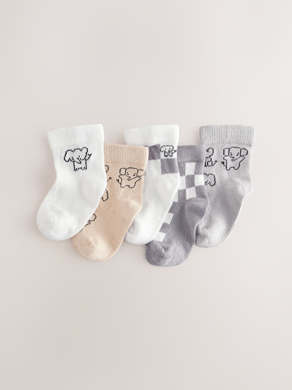 Grey Elephant Baby Socks 5 Pack (0mths-2yrs)