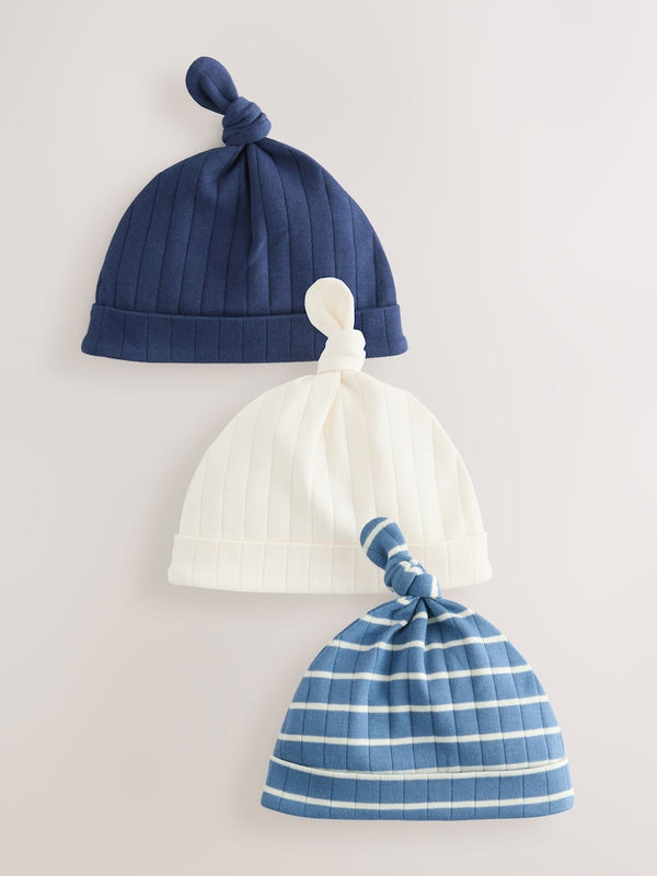 Blue Tie Top 100% Cotton Hats 3 Pack (immediate)