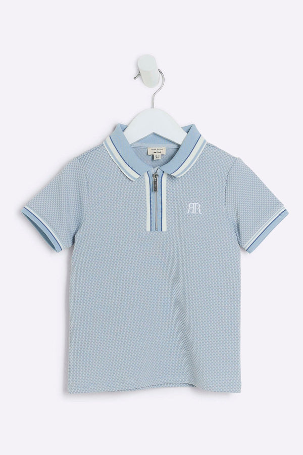 River Island Blue Boys Textured Tipped Polo Shirt