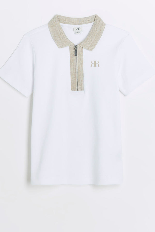 River Island Cream Boys Space Dye Collar 100% Cotton Polo Shirt