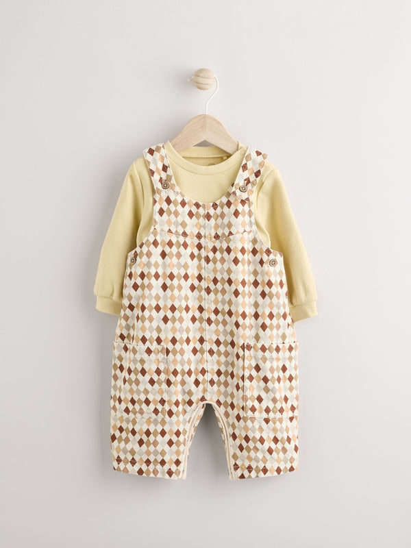 Mineral Harlequin Baby Woven 100% Cotton Dungarees and Bodysuit Set (0mths-2yrs)