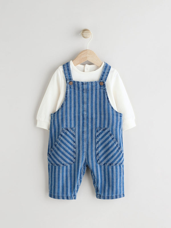 Stripe Baby Denim Dungarees and Bodysuit Set (0mths-2yrs)