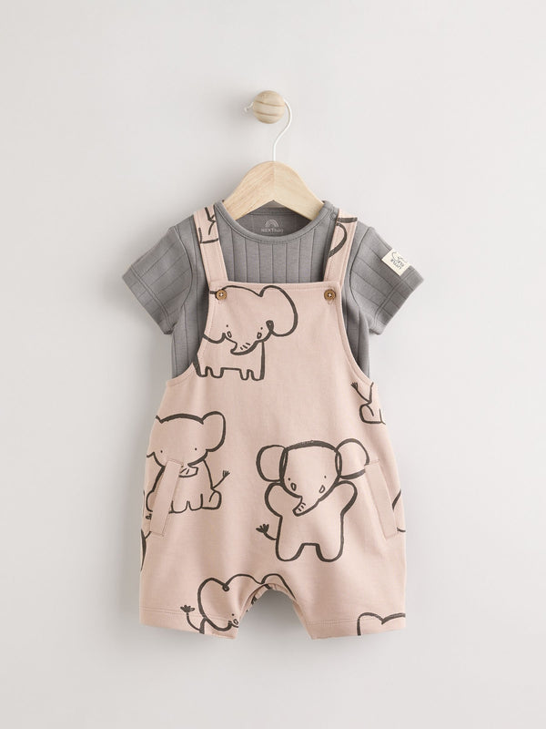 Mono Elephant Jersey 100% Cotton Dungaree and Bodysuit Baby Set (0mths-2yrs)