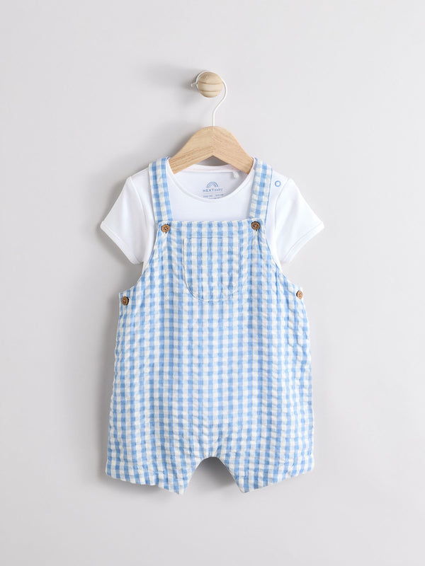 Blue Check Baby Woven Dungaree and Bodysuit Set (0mths-2yrs)