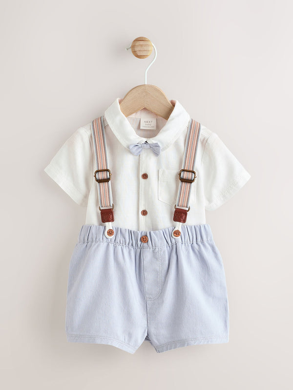 Blue Shirt Body, Shorts and Braces Baby 4 Piece Set (0mths-2yrs)