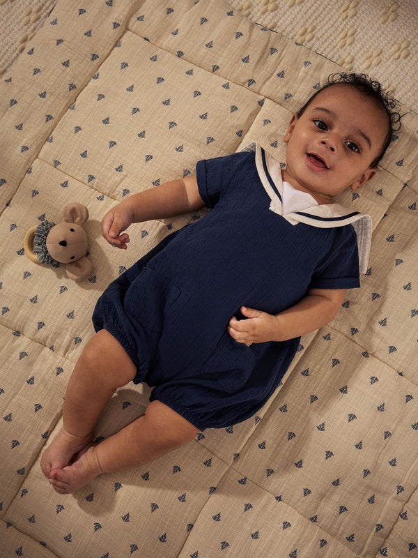 Navy Blue 100% Cotton Woven Baby Romper (0mths-2yrs)