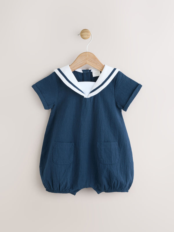 Navy Blue Woven Baby Romper (0mths-2yrs)
