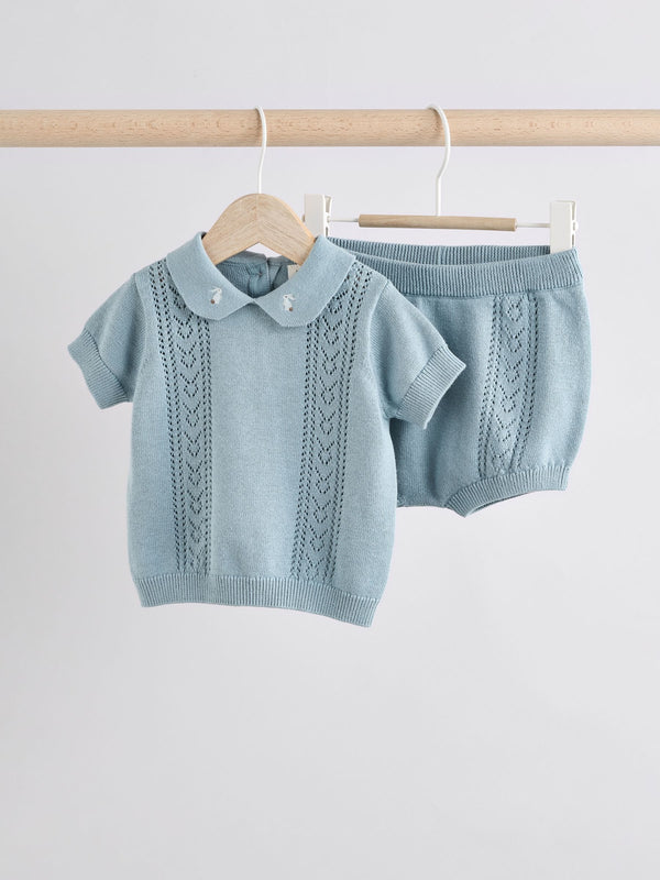 Blue Knitted Top and Short Baby Set (0mths-2yrs)