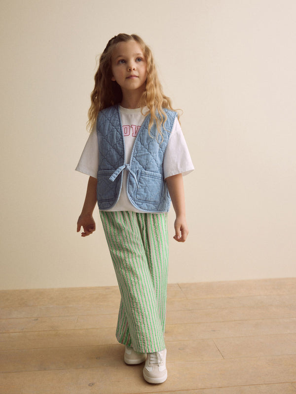 Green/Blue Quilted Waistcoat, T-Shirt, And Trousers Set (3-16yrs)