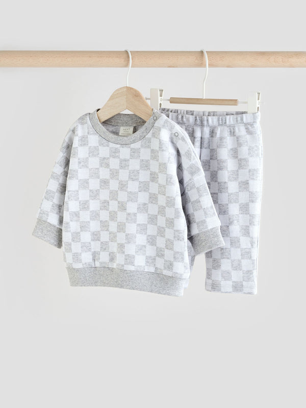 Grey Checkerboard Baby 100% Cotton Top And Leggings Set