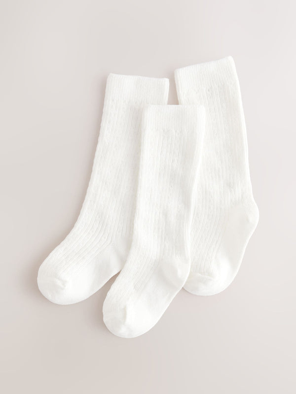 White Knee High Bow Baby Sock 3 Pack (0mths-2yrs)