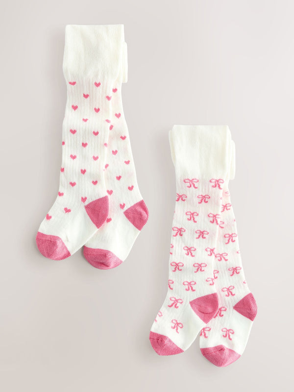 White Hearts Baby Tights 2 Pack (0-18mths)