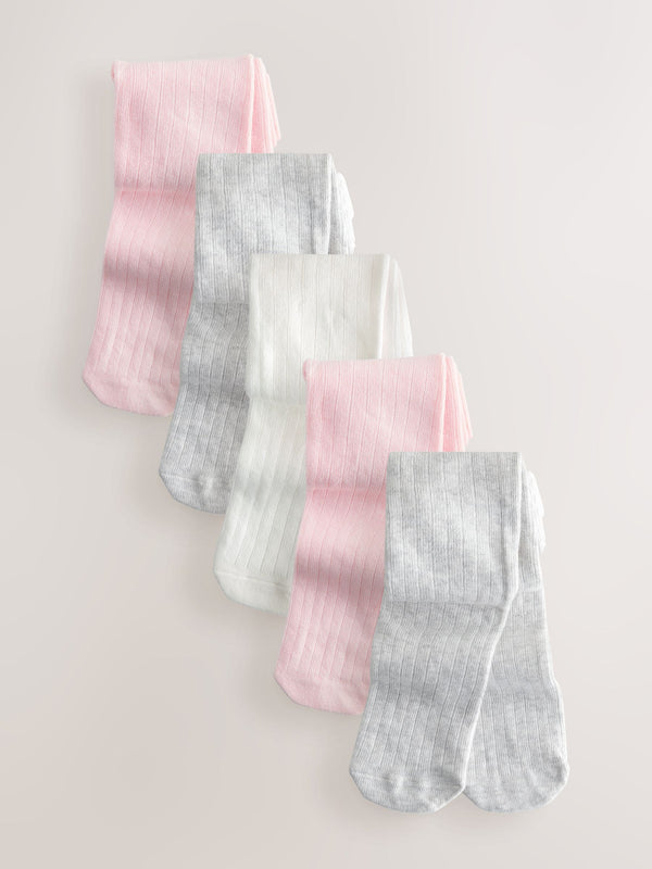 Pink/Grey Baby Tights 5 Pack (0mths-2yrs)