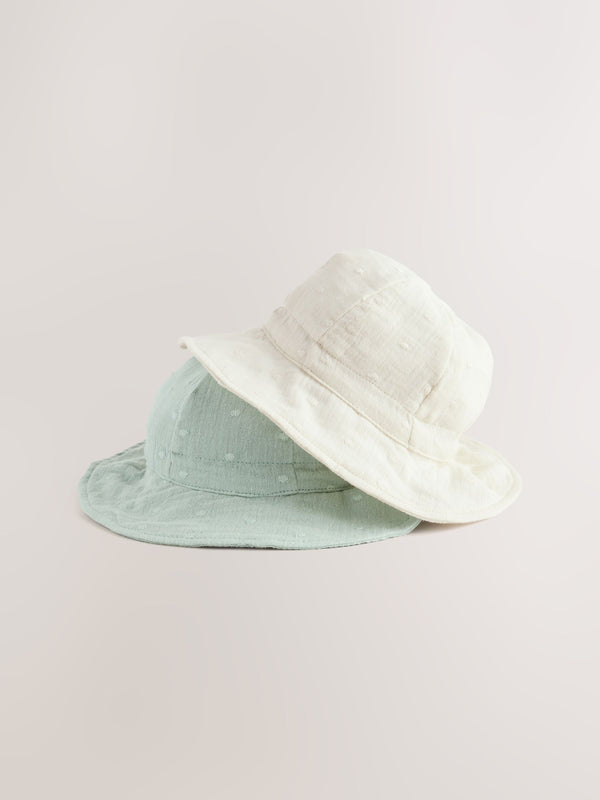 Mint Green/Ecru 100% Cotton Baby Hats 2 Pack (0mths-2yrs)