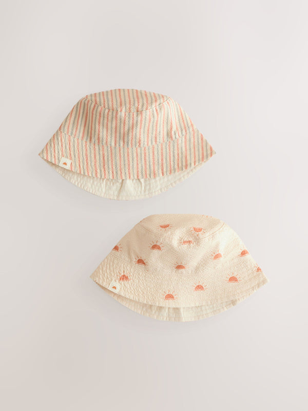 Neutral Stripe And Sun Baby Bucket Hats 2 Pack