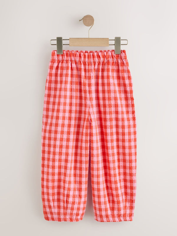 Red/Pink Gingham Pull On Barrel Trousers (3-16yrs)