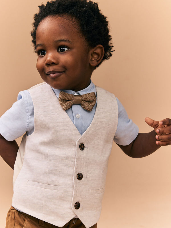 Neutral Tan Waistcoat Shirt and Bowtie Set (3mths-9yrs)