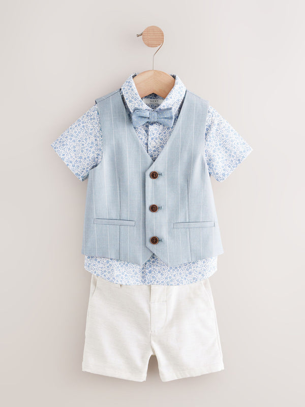 Blue Waistcoat Shirt Shorts and Bow Tie Set (3mths-9yrs)