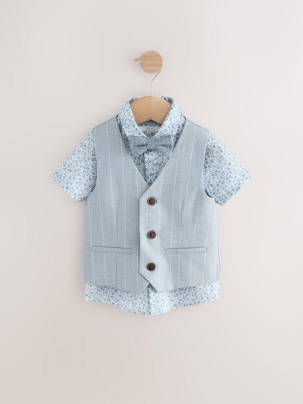 Blue Pinstripe Waistcoat Shirt and Bowtie Set (3mths-9yrs)