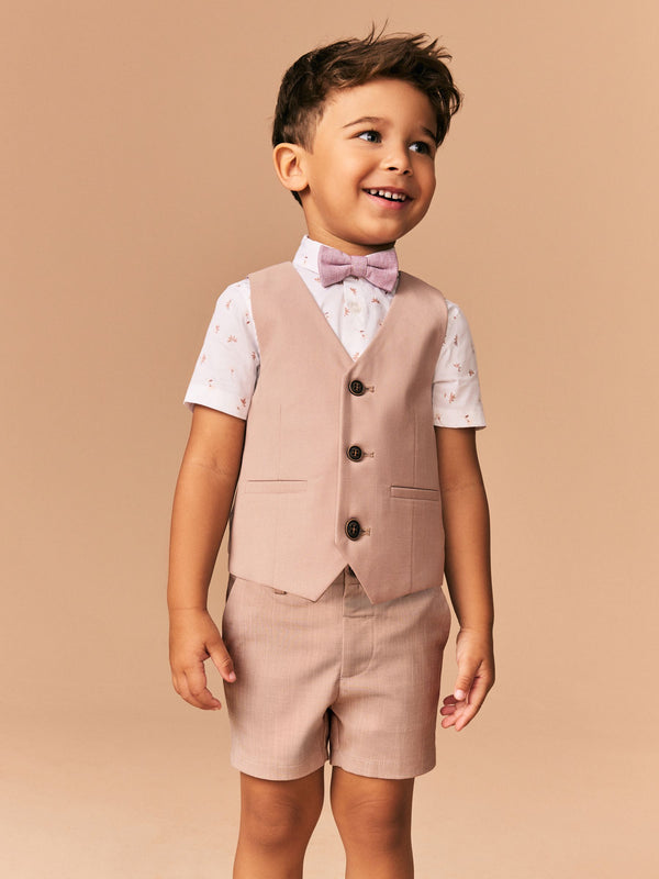 Pink Floral Waistcoat, Shirt, Short and Bowtie Set (3mths-9yrs)