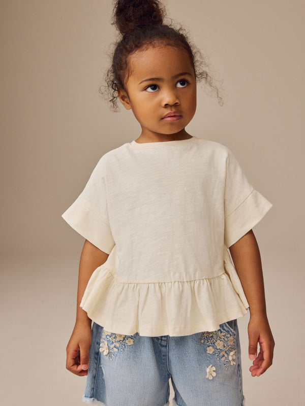 White Short Sleeve Peplum 100% Cotton T-Shirt (3mths-7yrs)