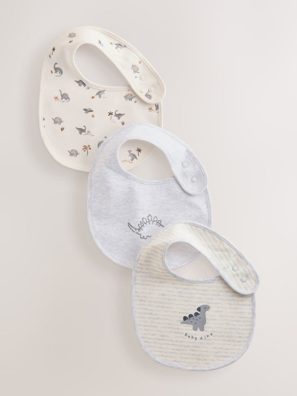 Grey Dinosaur Baby Bibs 3 Pack