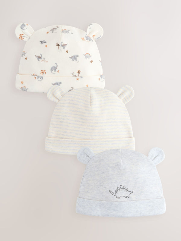 Grey Dinosaur Baby Beanie Hats 3 Pack (0-18mths)