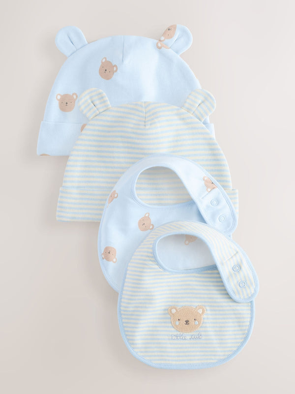 Blue Bear Baby Beanie and Bibs 4 Piece Set (0-18mths)