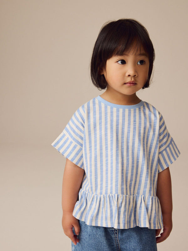 Blue Stripe 100% Cotton Short Sleeve Peplum T-Shirt (3mths-7yrs)
